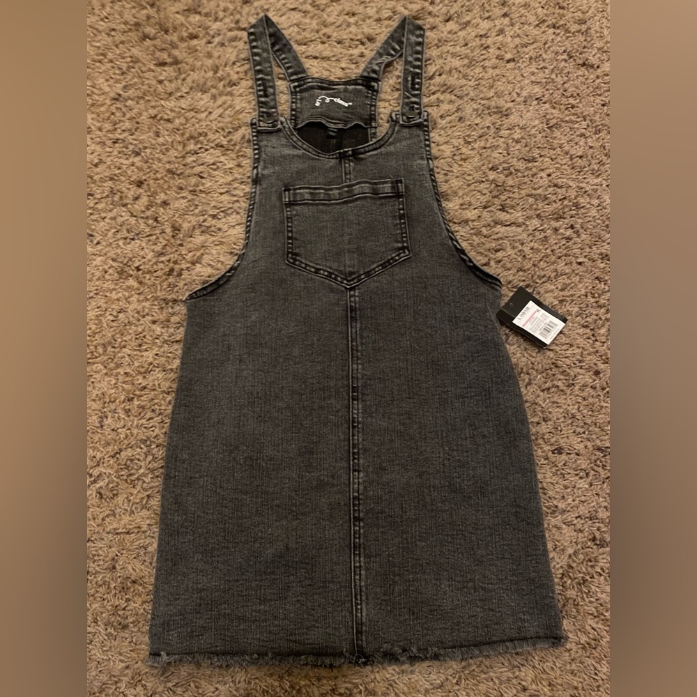 Girls Dark Wash Denim Overalls Dress